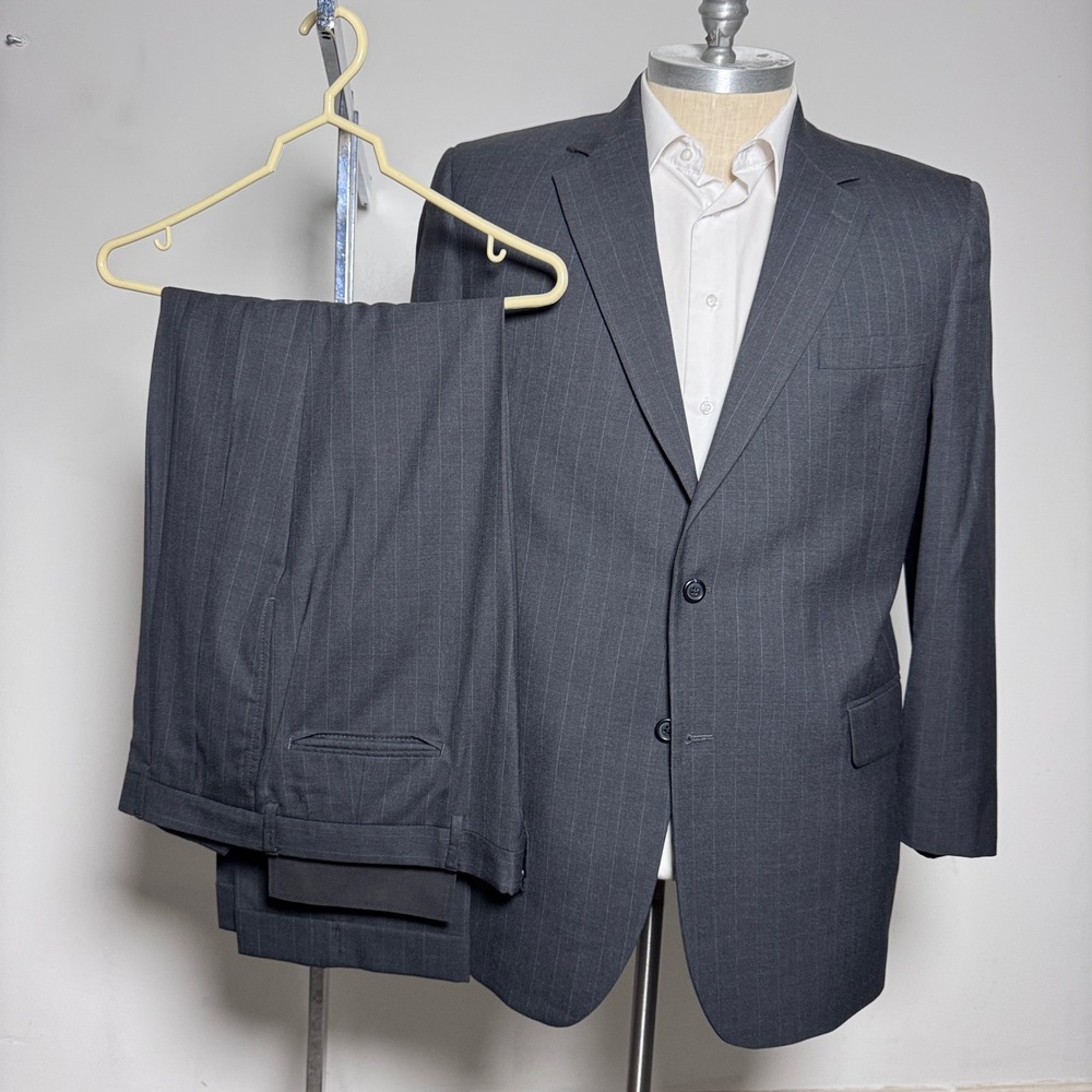 Jos. A. Bank Suit Mens 46L 36x31 Charcoal Gray Pinstripe Wool 2-Button